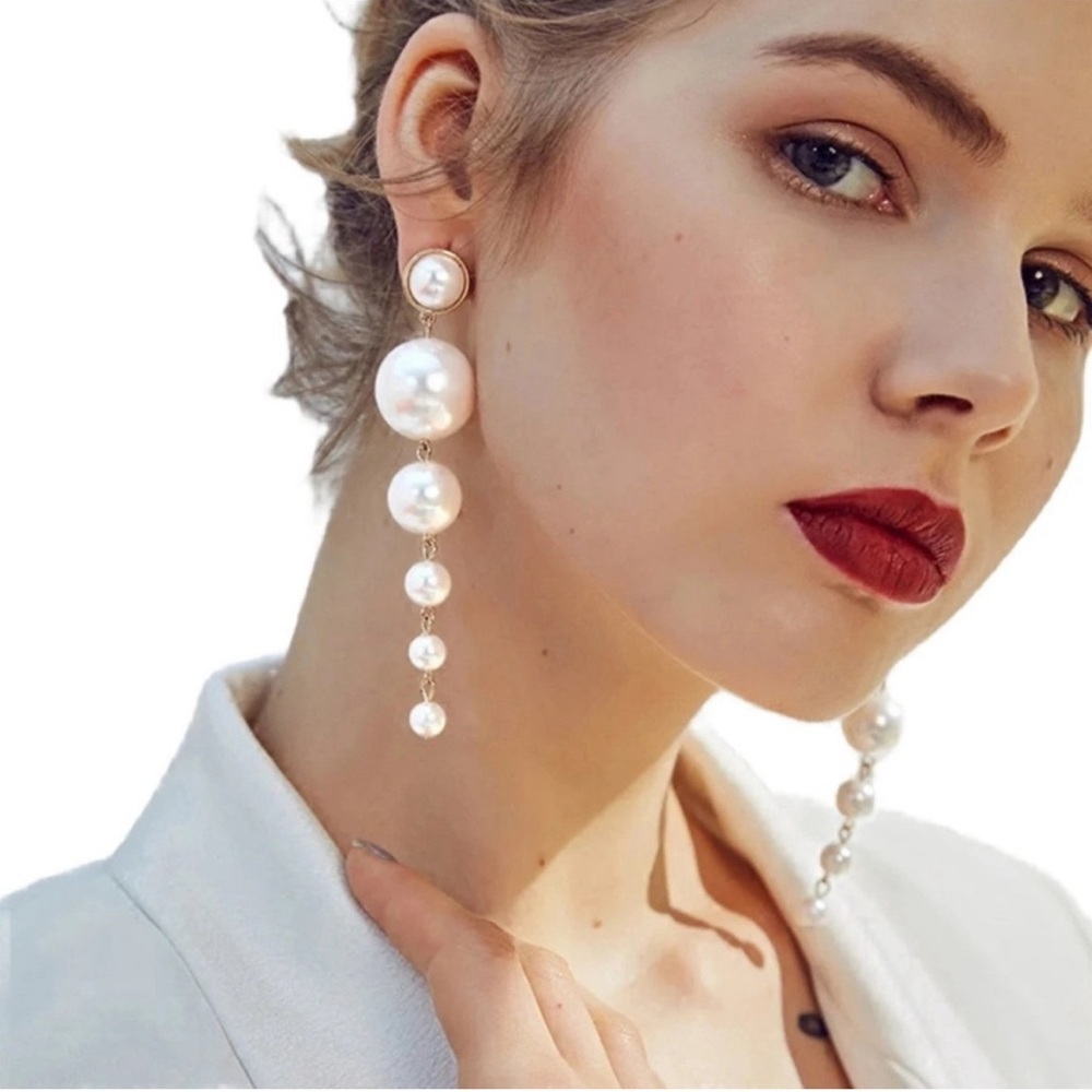 Elegant Pearl Drop Earrings - Picture 3 of 16